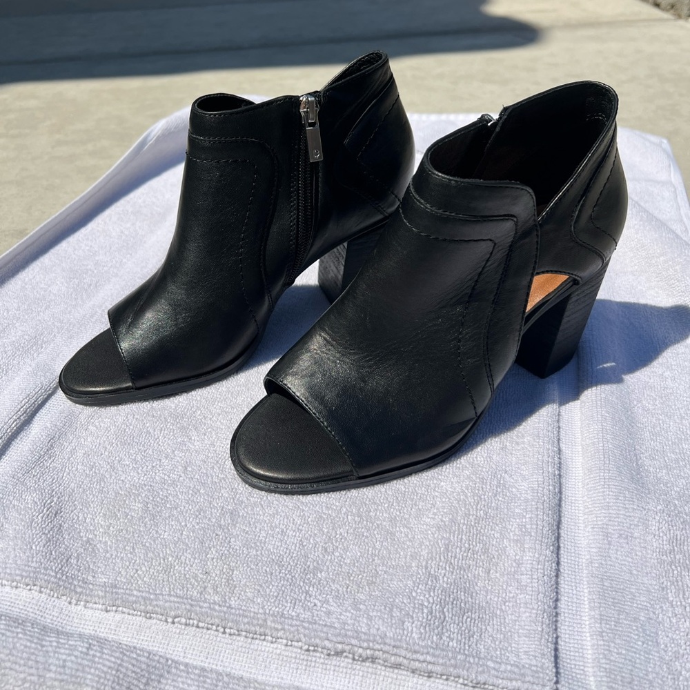 Lucky Brand Black Open-Toe Heeled Boots